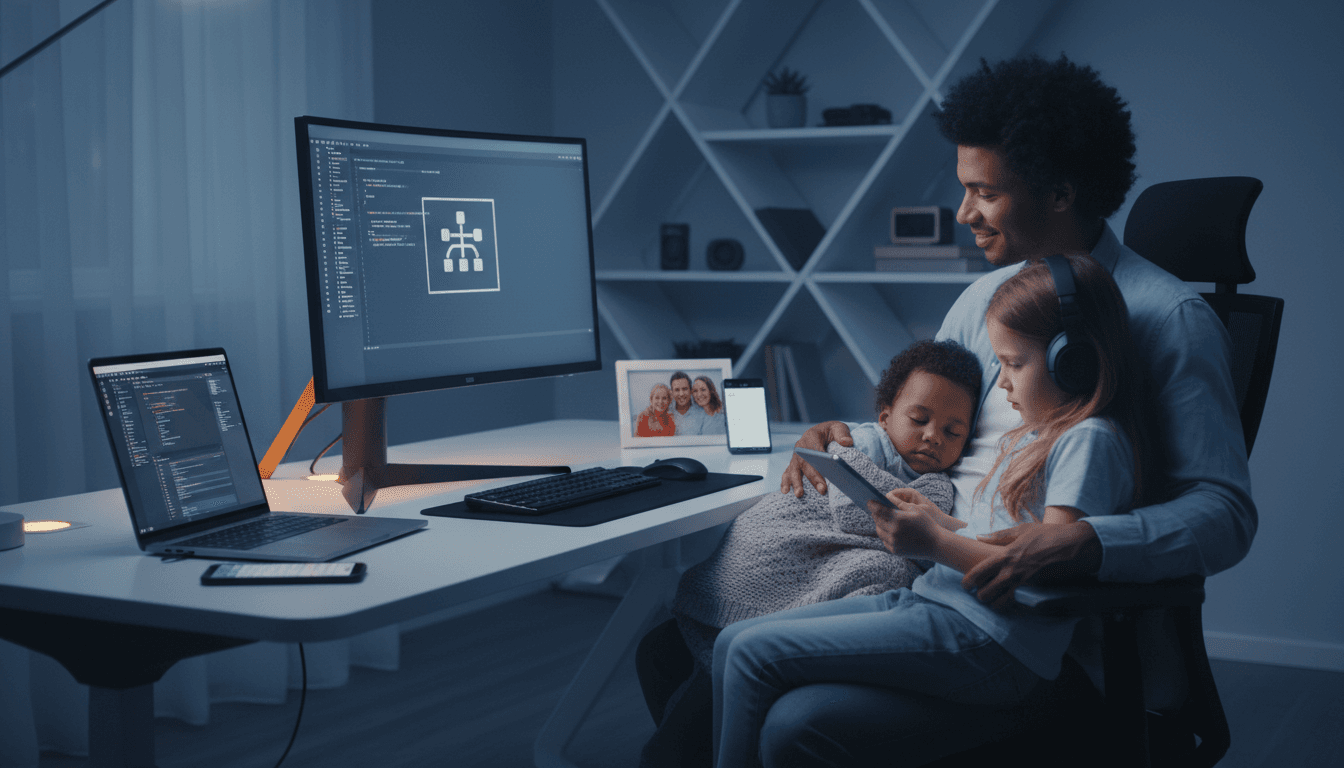 Photo of a graduating software developer with her young children.