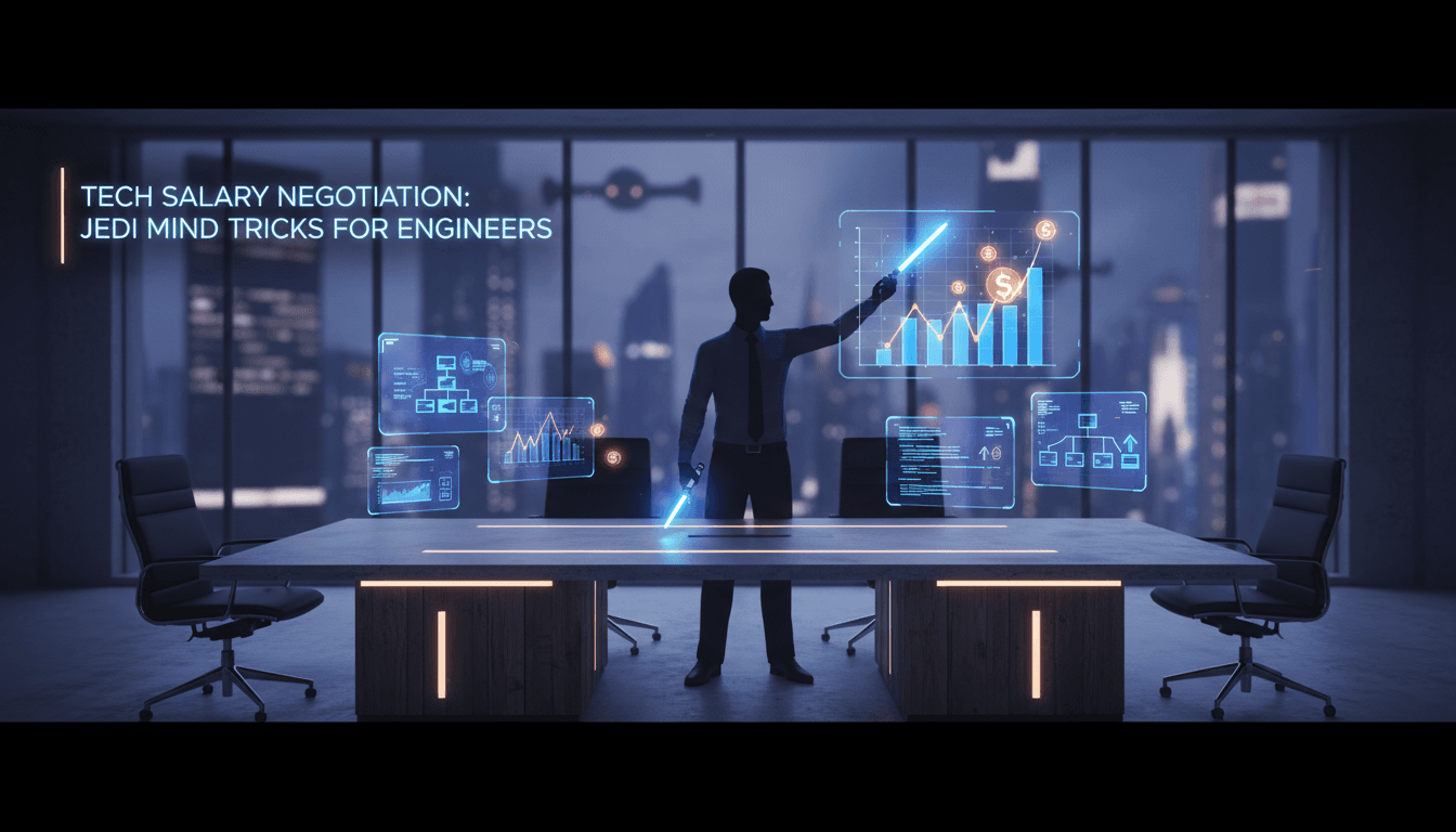 Jedi using lightsaber to grab falling dollar signs, symbolizing tech salary negotiation for engineers.