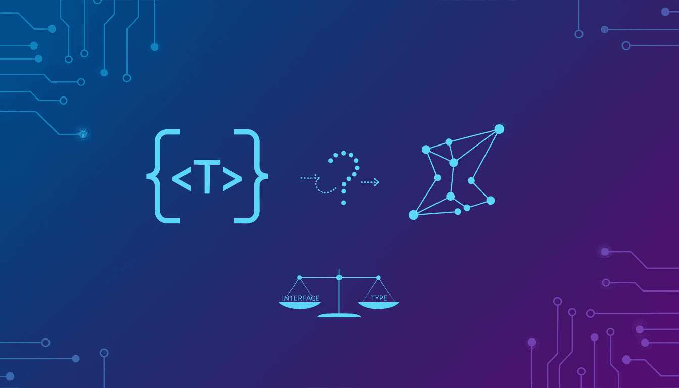 TypeScript: Interface vs. Type comparison graphic, emphasizing clarity over complexity.